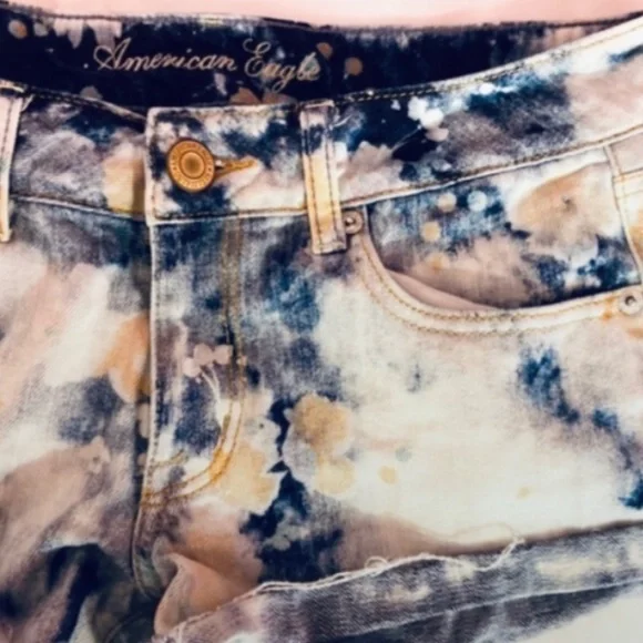 Y2k Vintage American Eagle Low-rise Acid Wash Denim Tie Dye Blue/White Women’s 6 - Picture 9 of 9